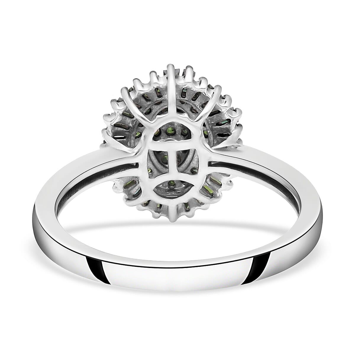 Green Diamond Floral Ring in Platinum Over Sterling Silver (Size 10.0) 0.50 ctw image number 4