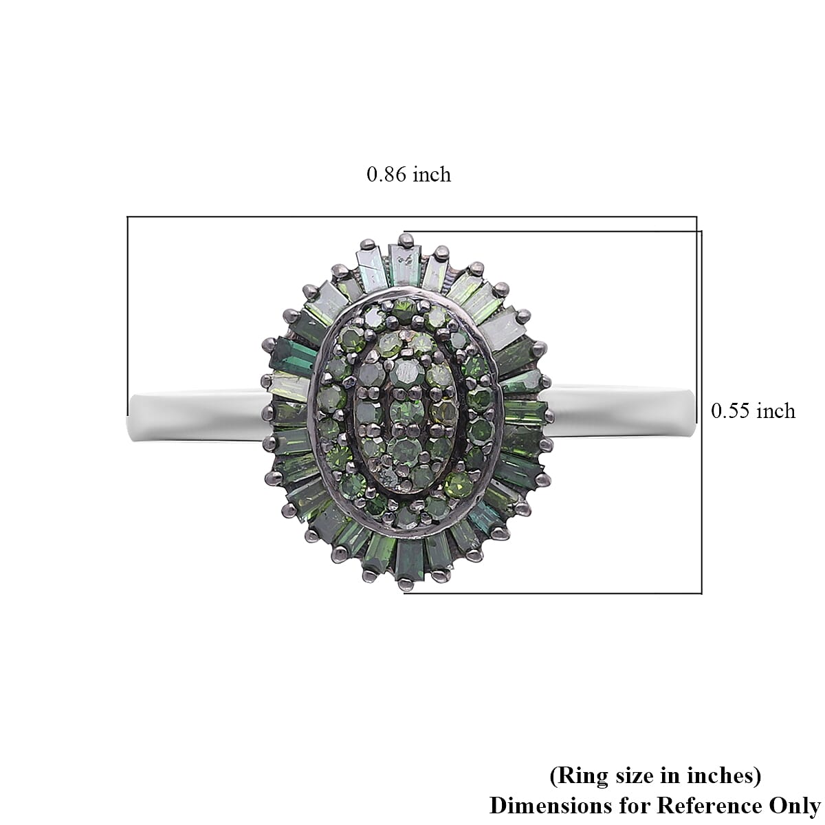 Green Diamond Floral Ring in Platinum Over Sterling Silver (Size 10.0) 0.50 ctw image number 5