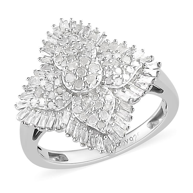 Diamond Ring in Platinum Over Sterling Silver (Size 10.0) 1.00 ctw