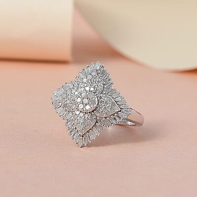 Diamond Ring in Platinum Over Sterling Silver (Size 10.0) 1.00 ctw