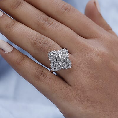 Diamond Ring in Platinum Over Sterling Silver (Size 10.0) 1.00 ctw