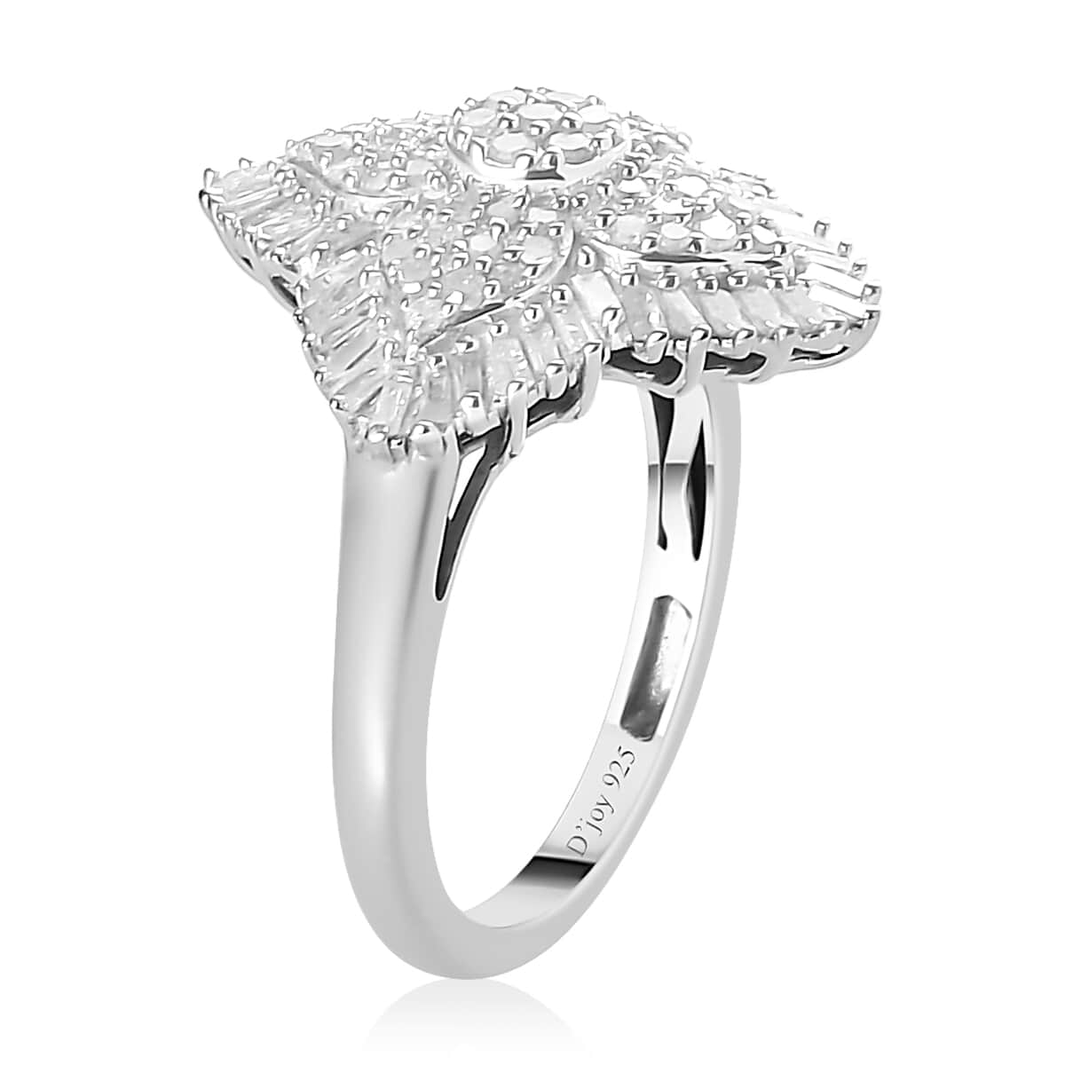 Diamond Cluster Ring in Platinum Over Sterling Silver 1.00 ctw image number 3