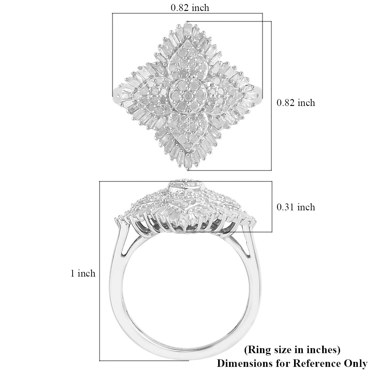 Diamond Cluster Ring in Platinum Over Sterling Silver 1.00 ctw image number 5