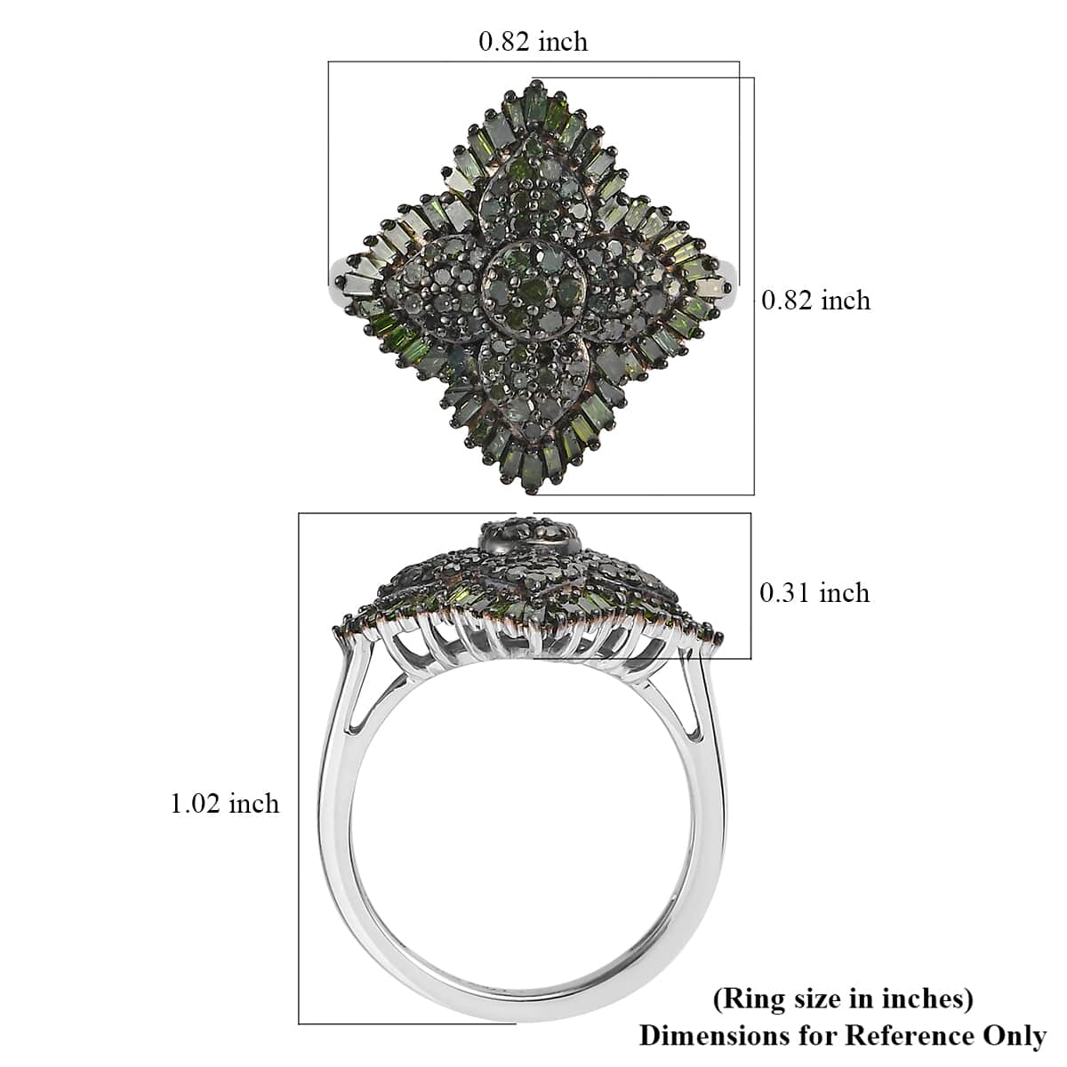 Green Diamond Ring in Rhodium and Platinum Over Sterling Silver (Size 7.0) 1.00 ctw image number 5