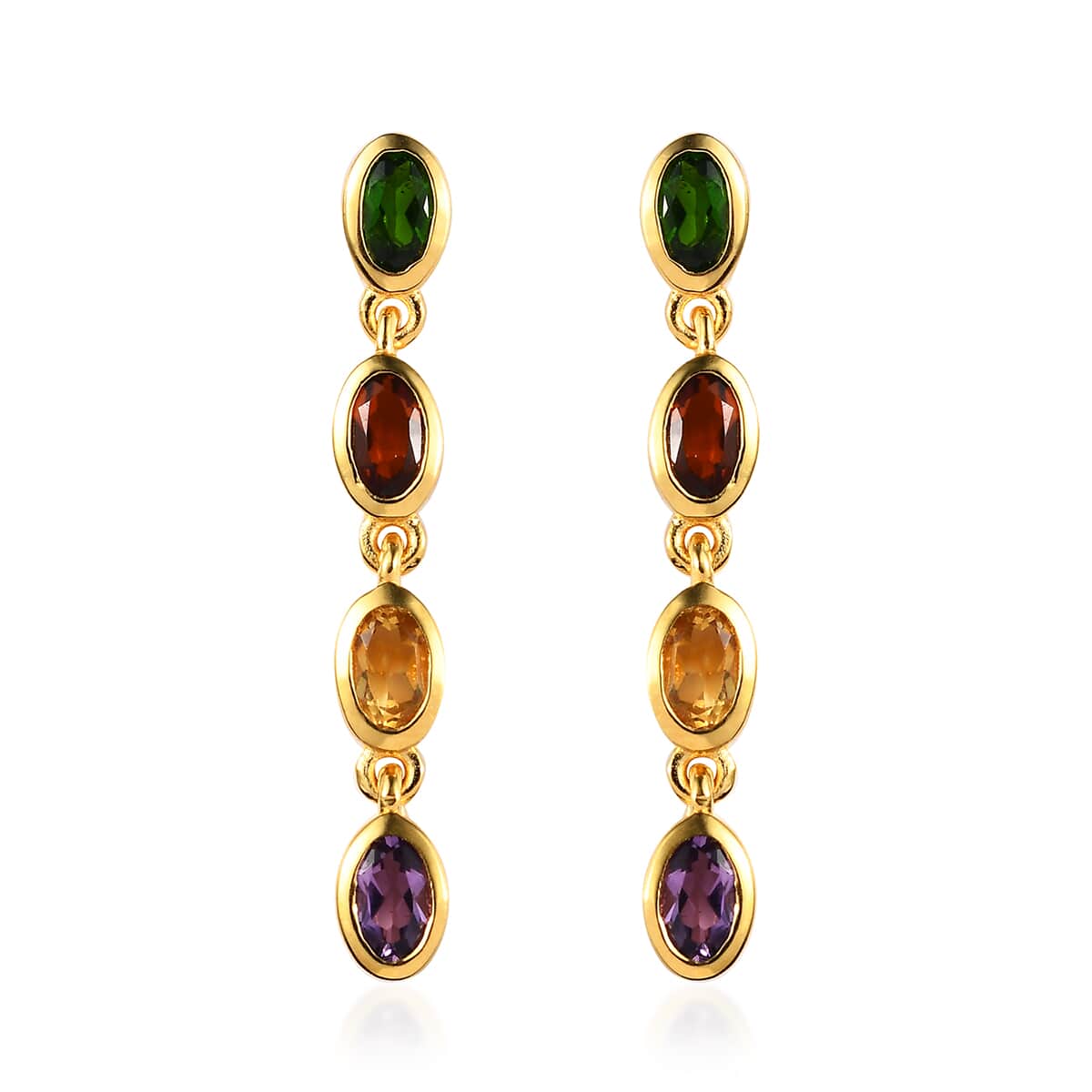 Multi Gemstone Dangle Earrings in Vermeil Yellow Gold Over Sterling Silver 1.85 ctw image number 0