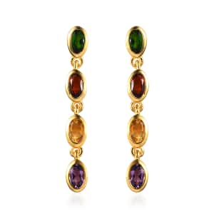 Multi Gemstone Dangle Earrings in Vermeil Yellow Gold Over Sterling Silver 1.85 ctw