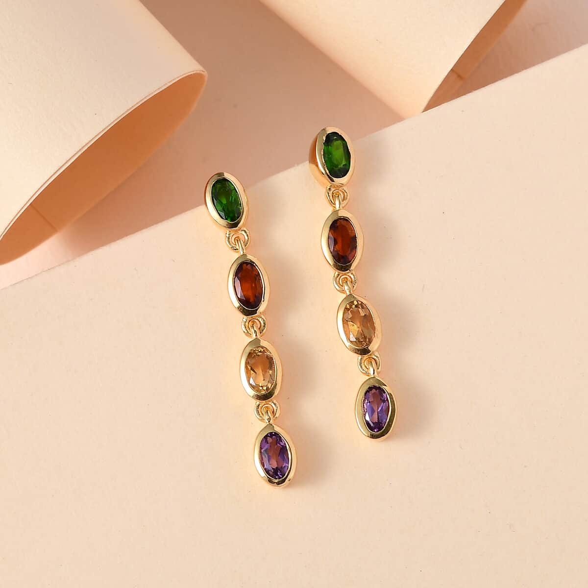 Multi Gemstone Dangle Earrings in Vermeil Yellow Gold Over Sterling Silver 1.85 ctw image number 1