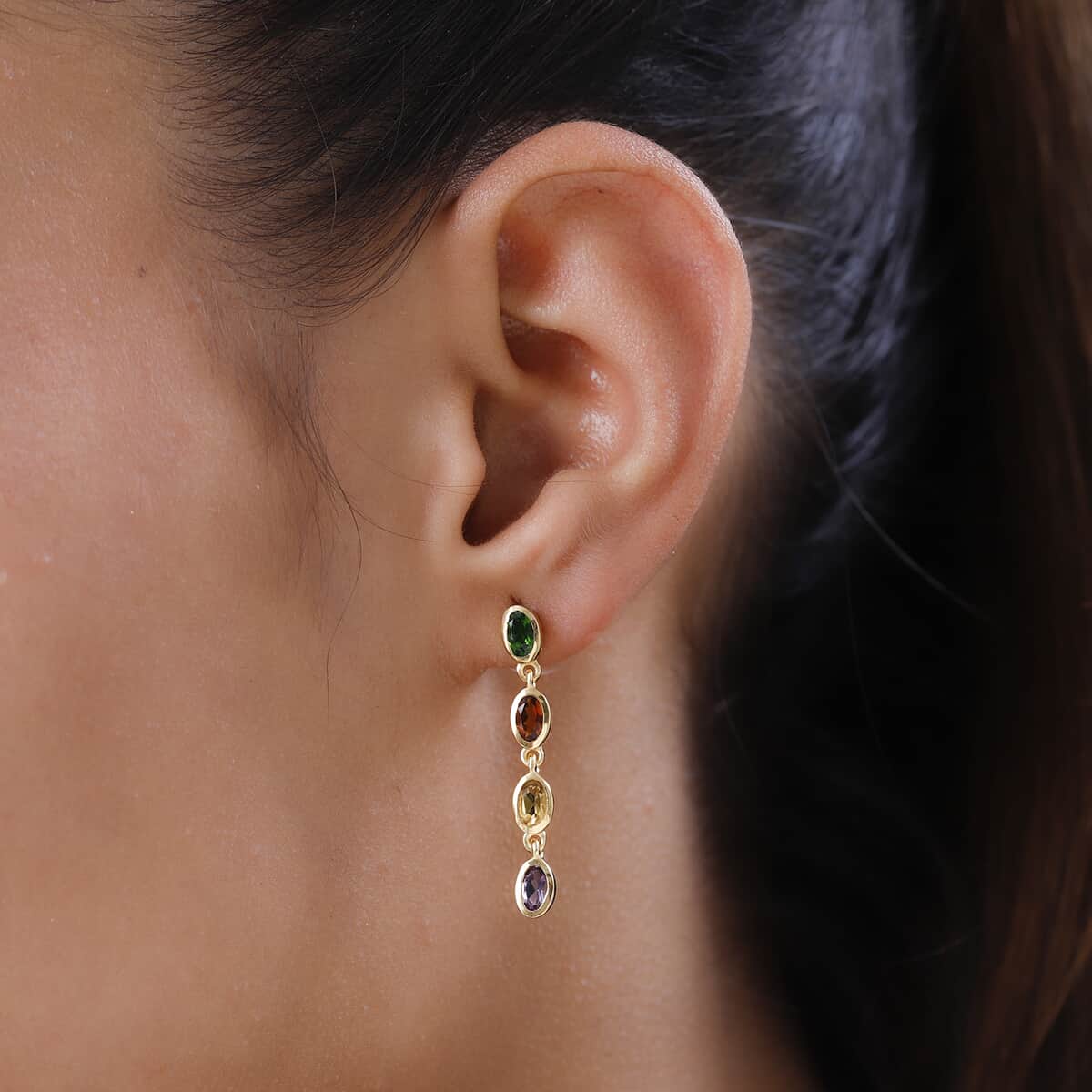 Multi Gemstone Dangle Earrings in Vermeil Yellow Gold Over Sterling Silver 1.85 ctw image number 2