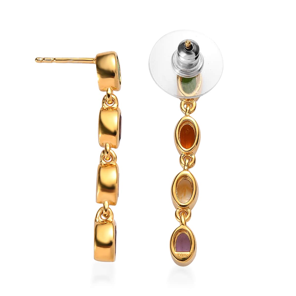 Multi Gemstone Dangle Earrings in Vermeil Yellow Gold Over Sterling Silver 1.85 ctw image number 3