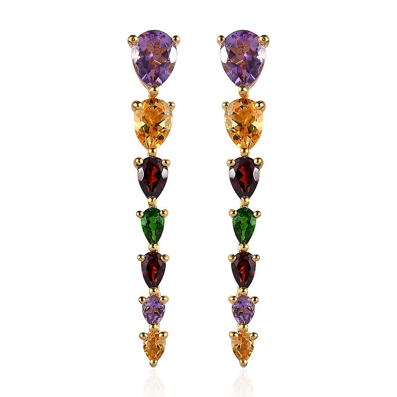 Rose De France Amethyst and Multi Gemstone Dangle Earrings in Vermeil Yellow Gold Over Sterling Silver 5.60 ctw