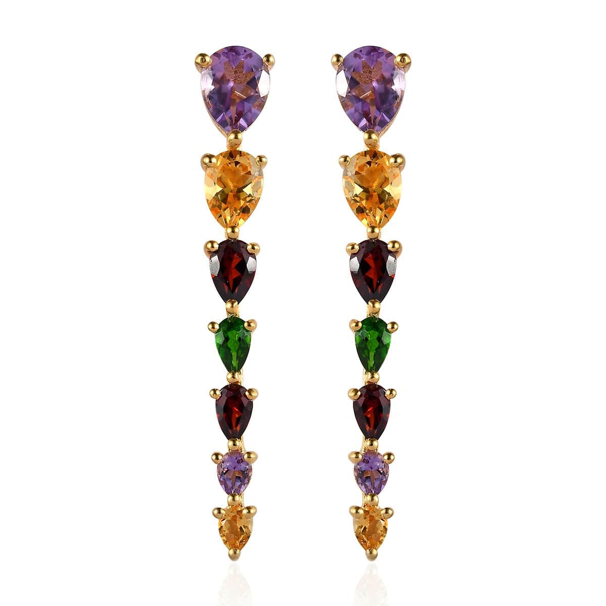 Rose De France Amethyst and Multi Gemstone Dangle Earrings in Vermeil Yellow Gold Over Sterling Silver 5.60 ctw image number 0