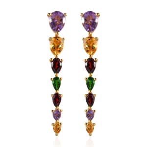 Rose De France Amethyst and Multi Gemstone Dangle Earrings in Vermeil Yellow Gold Over Sterling Silver 5.60 ctw