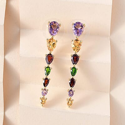 Rose De France Amethyst and Multi Gemstone Dangle Earrings in Vermeil Yellow Gold Over Sterling Silver 5.60 ctw