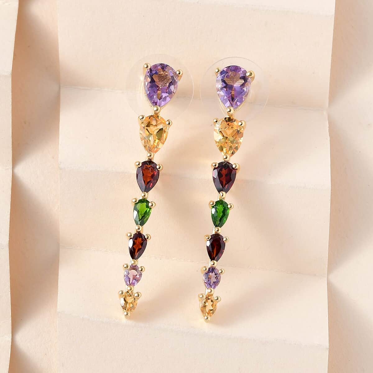 Rose De France Amethyst and Multi Gemstone Dangle Earrings in Vermeil Yellow Gold Over Sterling Silver 5.60 ctw image number 1