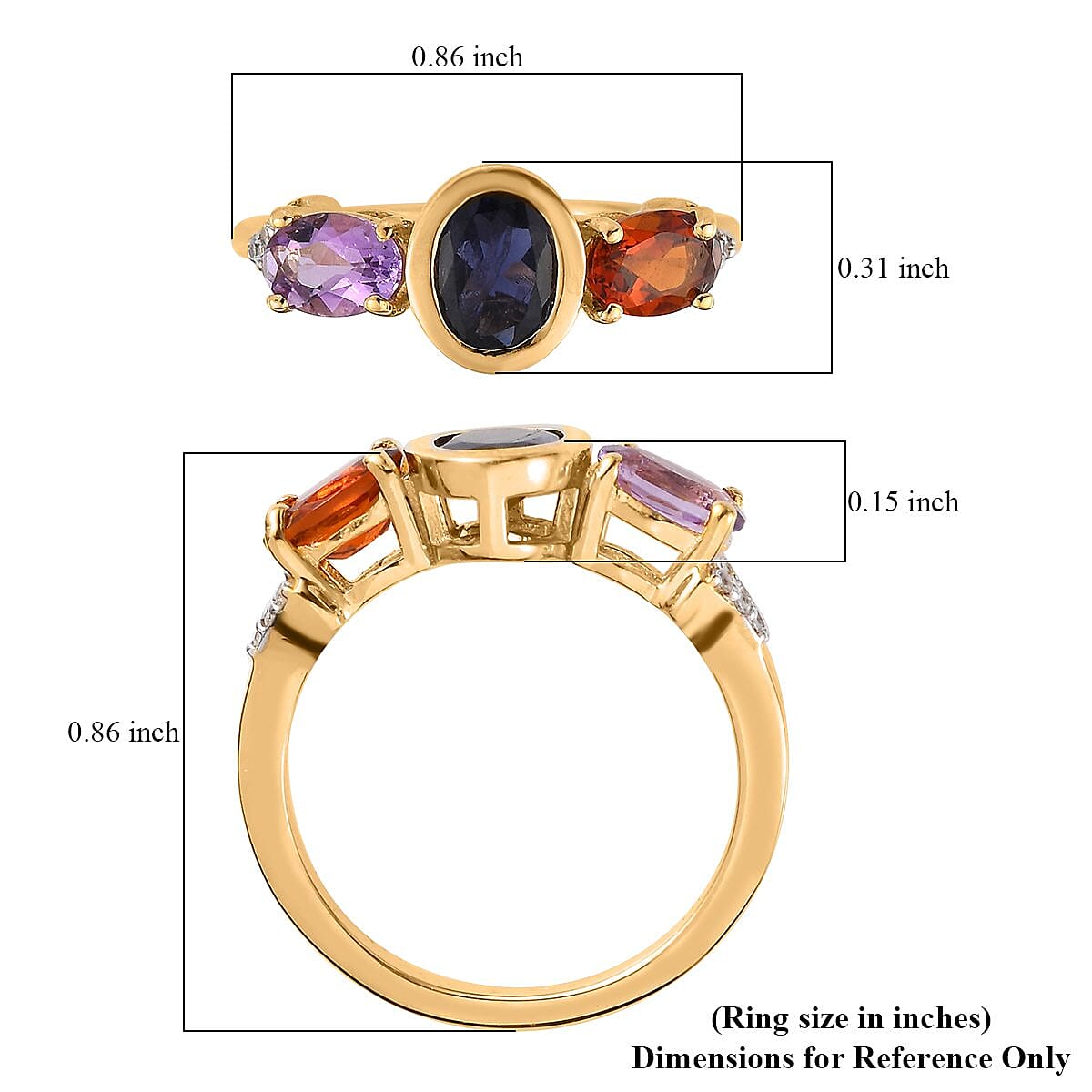 Catalina Iolite and Multi Gemstone Ring in Vermeil Yellow Gold Over Sterling Silver (Size 7.0) 1.50 ctw