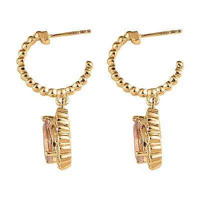 Pink Morganite and White Zircon Floral Pear Shaped Earrings in Vermeil YG Over Sterling Silver 3.75 ctw