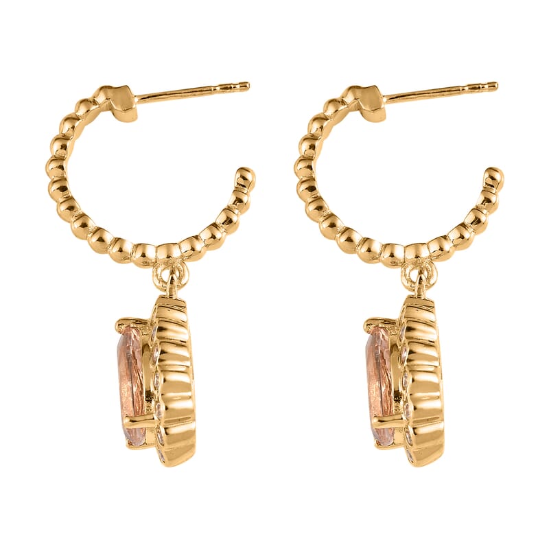 Pink Morganite and White Zircon Floral Pear Shaped Earrings in Vermeil YG Over Sterling Silver 3.75 ctw