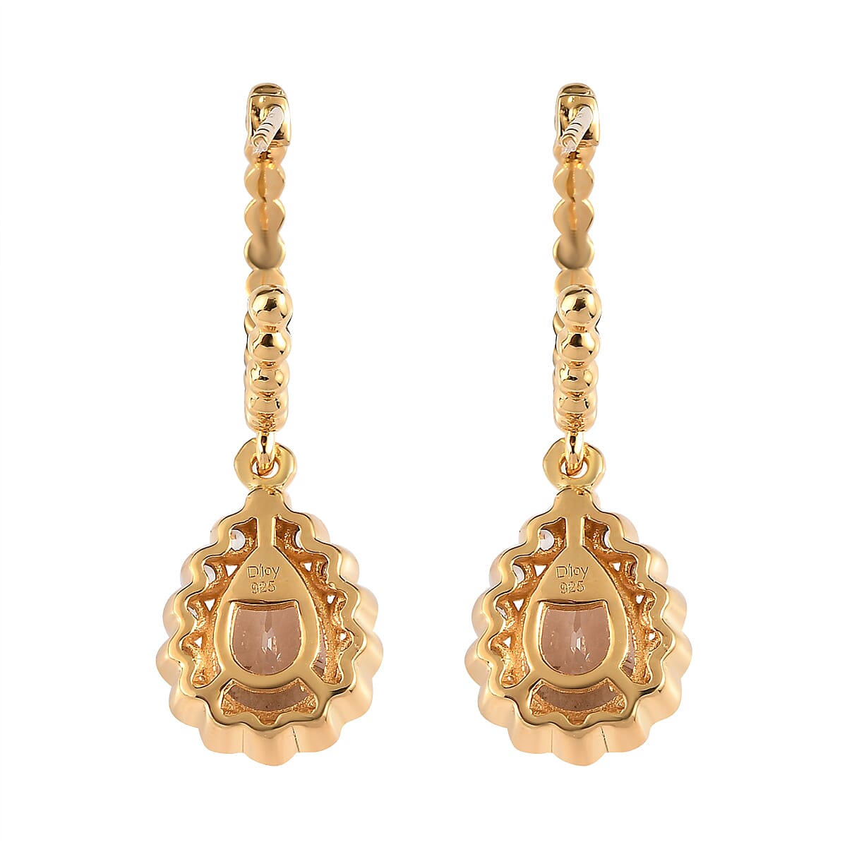 Pink Morganite and White Zircon Floral Pear Shaped Earrings in Vermeil YG Over Sterling Silver 3.75 ctw image number 4