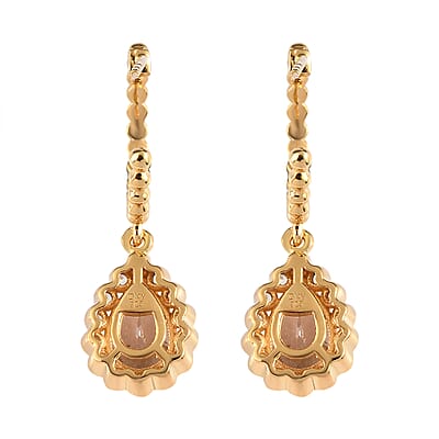 Pink Morganite and White Zircon Floral Pear Shaped Earrings in Vermeil YG Over Sterling Silver 3.75 ctw
