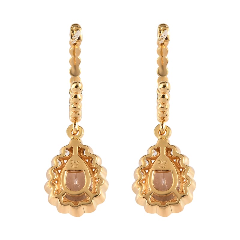 Pink Morganite and White Zircon Floral Pear Shaped Earrings in Vermeil YG Over Sterling Silver 3.75 ctw