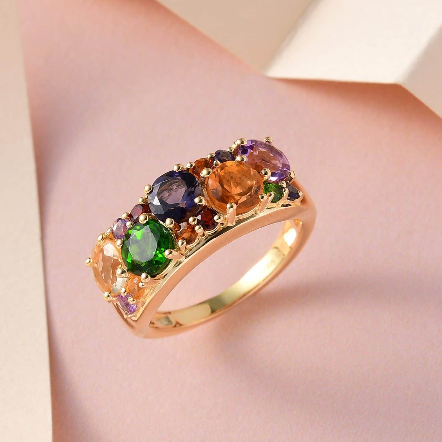 Diamond, Emerald & Multi Colored Sapphire 14K Gold Vermeil Over Sterling Silver newest Ring