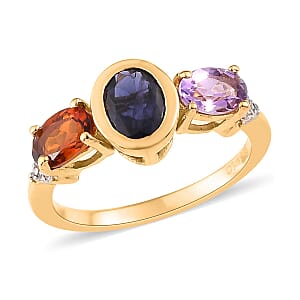 Catalina Iolite and Multi Gemstone Ring in Vermeil Yellow Gold Over Sterling Silver (Size 8.0) 1.50 ctw