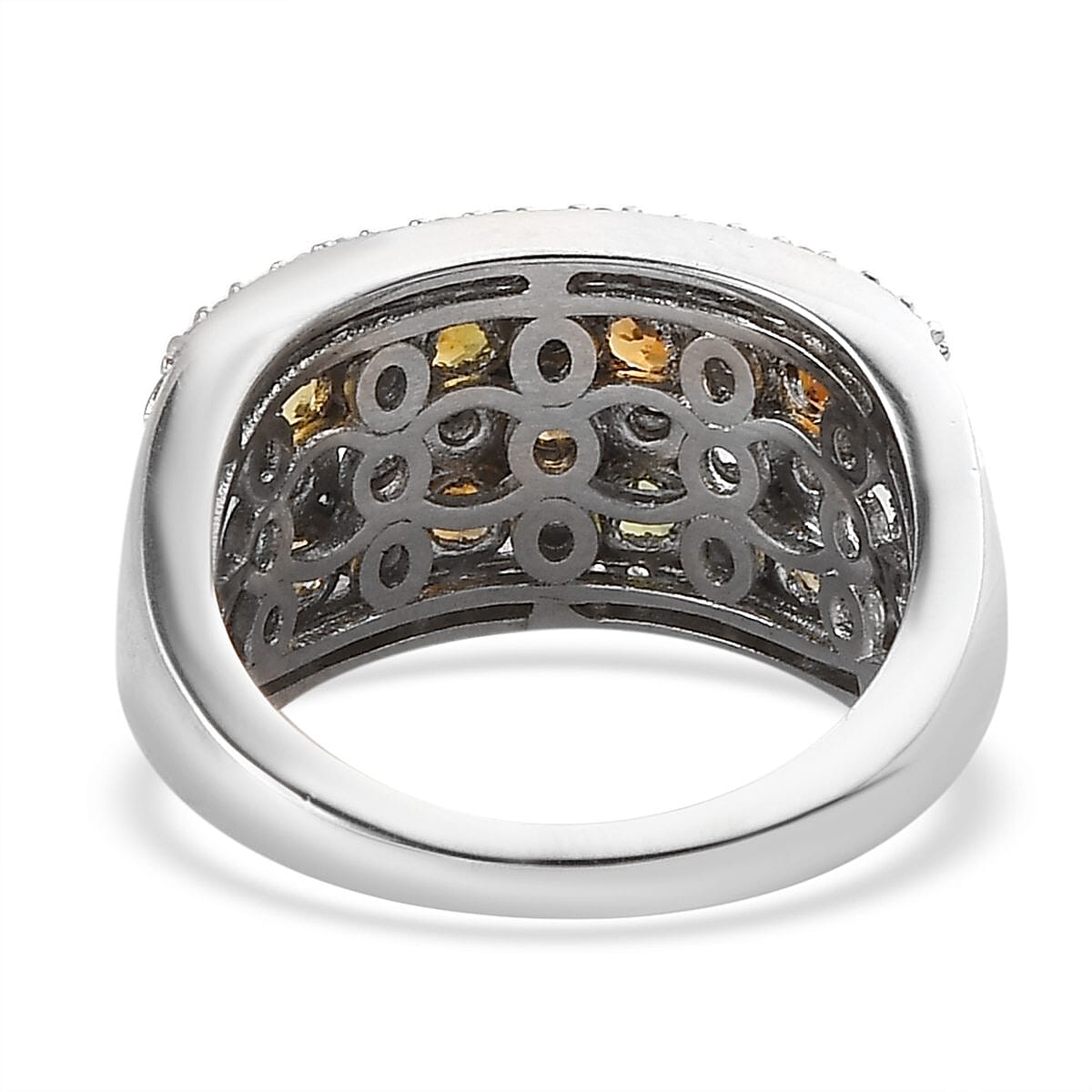 Multi-Tourmaline and Natural White Zircon Ring in Platinum Over Sterling Silver (Size 10.0) 2.10 ctw