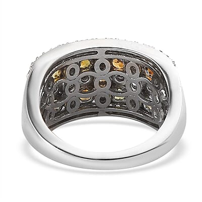 Multi-Tourmaline and Natural White Zircon Ring in Platinum Over Sterling Silver (Size 10.0) 2.10 ctw