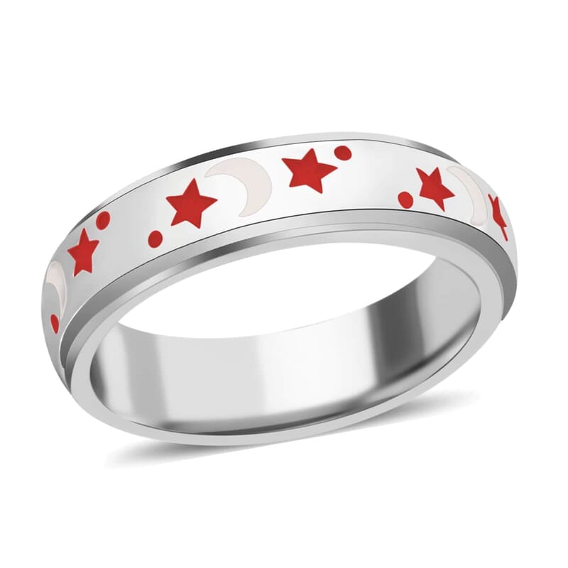 925 Sterling Silver Fidget Ring Spinner Ring Moon Star Anxiety Ring for Women Enameled Jewelry Birthday Gifts (Size 8.00)