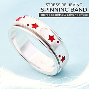 925 Sterling Silver Fidget Ring Spinner Ring Moon Star Anxiety Ring for Women Enameled Jewelry Birthday Gifts (Size 8.00)