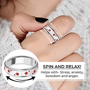925 Sterling Silver Fidget Ring Spinner Ring Moon Star Anxiety Ring for Women Enameled Jewelry Birthday Gifts (Size 8.00)