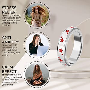 925 Sterling Silver Fidget Ring Spinner Ring Moon Star Anxiety Ring for Women Enameled Jewelry Birthday Gifts (Size 8.00)