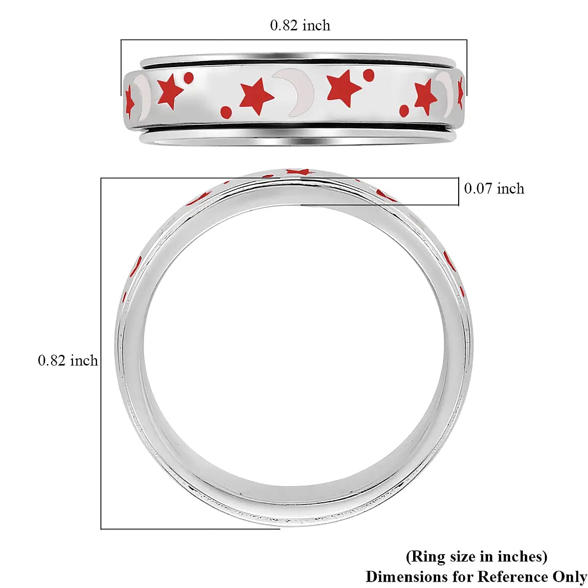 925 Sterling Silver Fidget Ring Spinner Ring Moon Star Anxiety Ring for Women Enameled Jewelry Birthday Gifts (Size 8.00)
