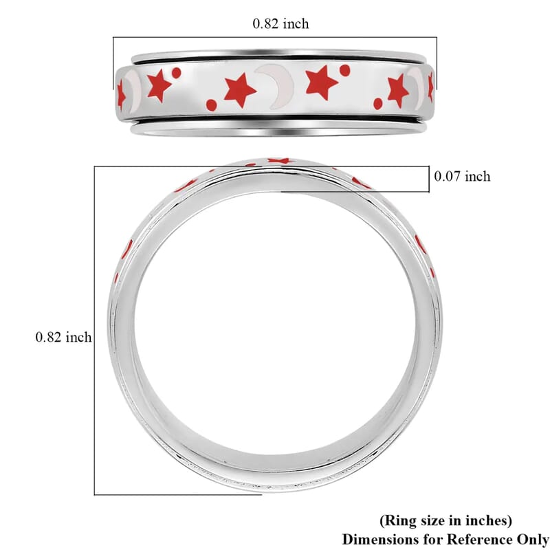 925 Sterling Silver Fidget Ring Spinner Ring Moon Star Anxiety Ring for Women Enameled Jewelry Birthday Gifts (Size 8.00)