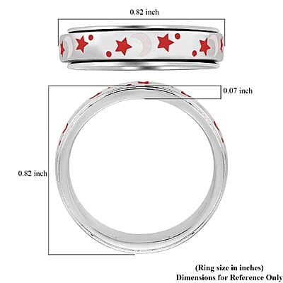 925 Sterling Silver Fidget Ring Spinner Ring Moon Star Anxiety Ring for Women Enameled Jewelry Birthday Gifts (Size 8.00)