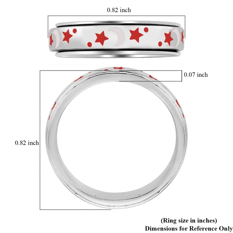 925 Sterling Silver Fidget Ring Spinner Ring Moon Star Anxiety Ring for Women Enameled Jewelry Birthday Gifts (Size 8.00)