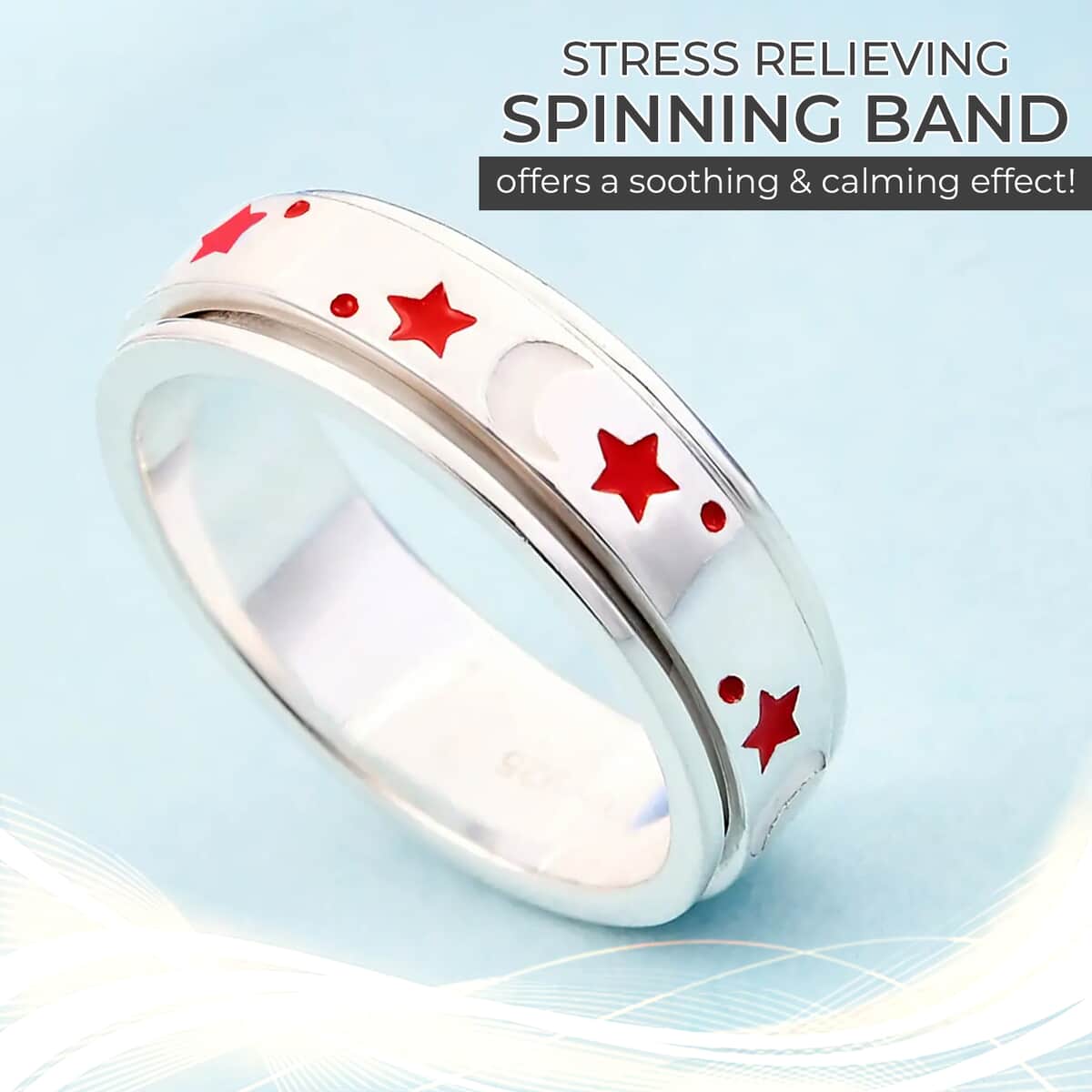 925 Sterling Silver Fidget Ring Spinner Ring Moon Star Anxiety Ring for Women Enameled Jewelry Birthday Gifts (Size 9.00) image number 1