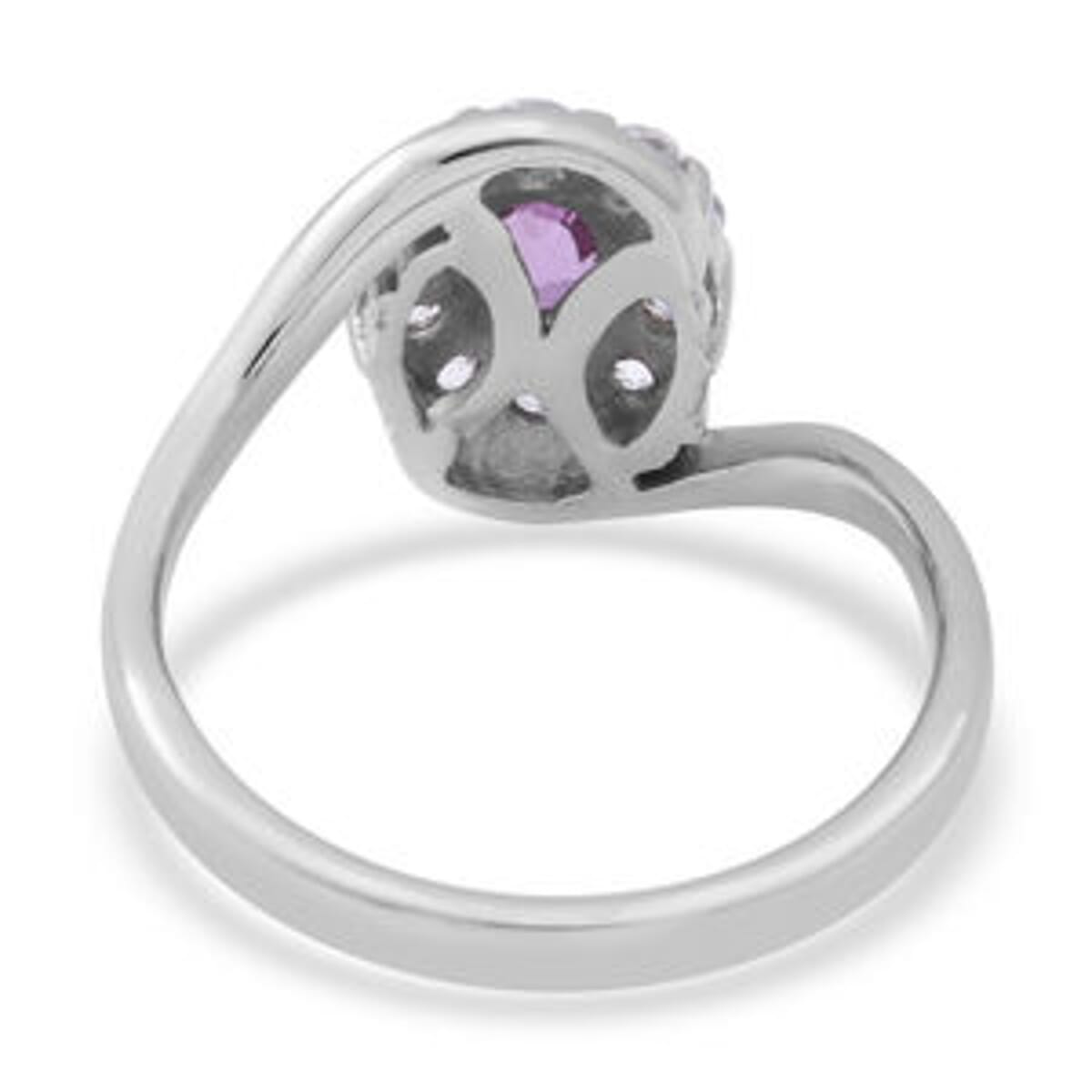 Madagascar Pink Sapphire and White Zircon 1.25 ctw Ring in Platinum Over Sterling Silver (Size 9) image number 3