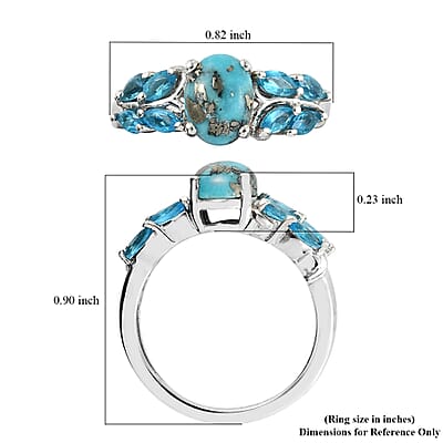 Empyrean Blue Turquoise and Malgache Neon Apatite Ring in Platinum Over Sterling Silver (Size 6.0) 2.00 ctw