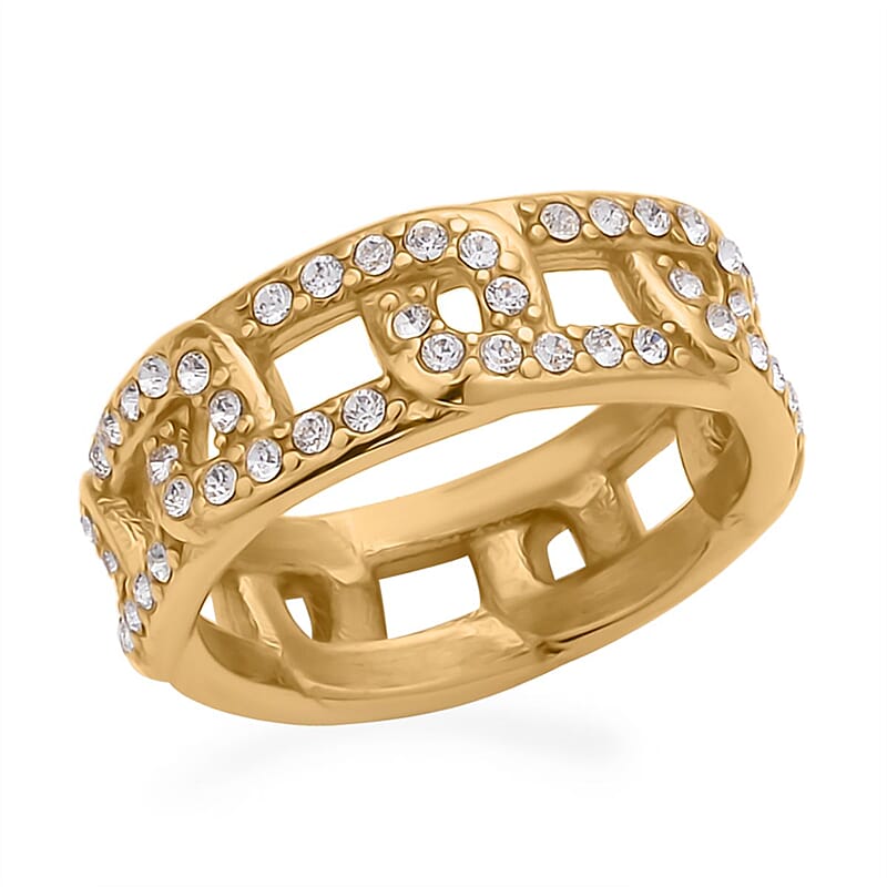 Austrian Crystal Ring in ION Plated YG Stainless Steel (Size 10.0)
