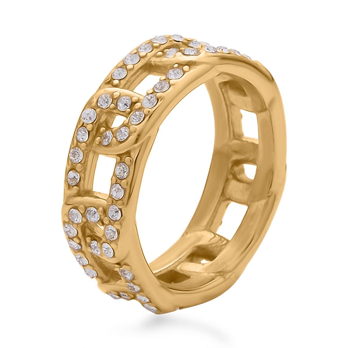 Austrian Crystal Ring in ION Plated YG Stainless Steel image number 3