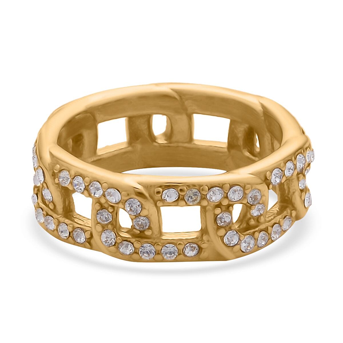 Austrian Crystal Ring in ION Plated YG Stainless Steel image number 4