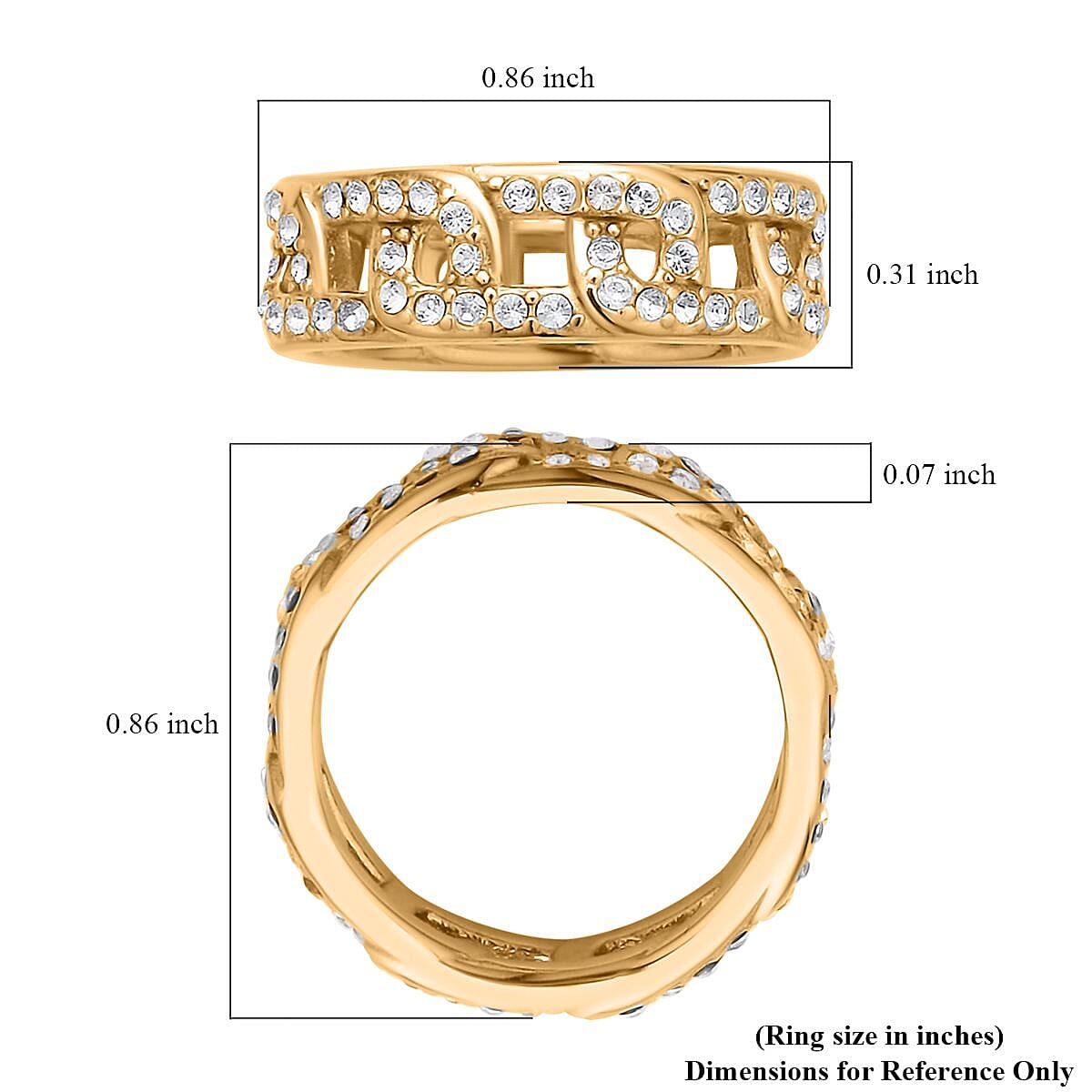 Austrian Crystal Ring in ION Plated YG Stainless Steel (Size 10.0)