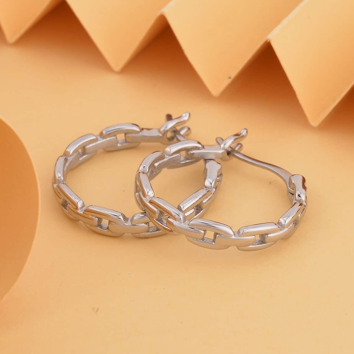 Link Style Hoop Earrings in Stainless Steel image number 1