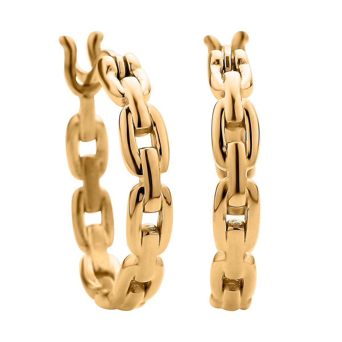 Paper Clip Chain Hoop Earrings in ION Plated YG Stainless Steel , Tarnish-Free, Waterproof, Sweat Proof Jewelry image number 0