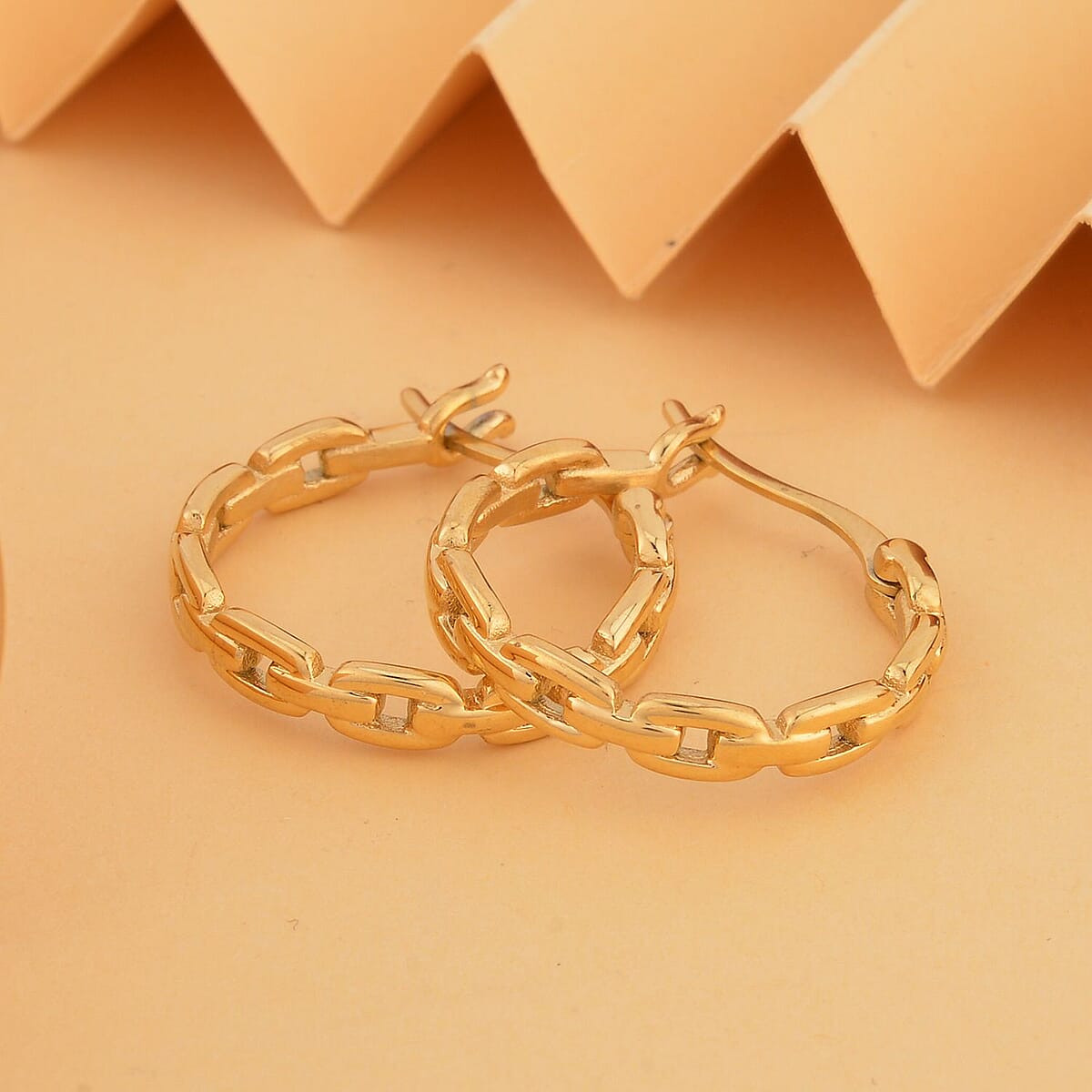 Paper Clip Chain Hoop Earrings in ION Plated YG Stainless Steel , Tarnish-Free, Waterproof, Sweat Proof Jewelry image number 1