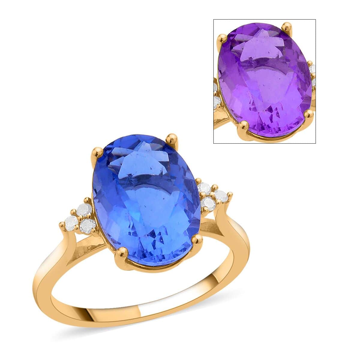 10K Yellow Gold Color Change Fluorite and Diamond Ring (Size 10.0) 2.75 Grams 7.15 ctw image number 0