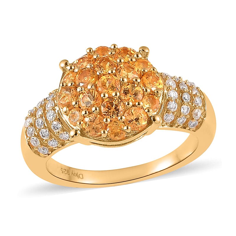 Premium Viceroy Spessartine Garnet and Moissanite Cluster Ring in Vermeil Yellow Gold Over Sterling Silver (Size 10.0) 1.75 ctw