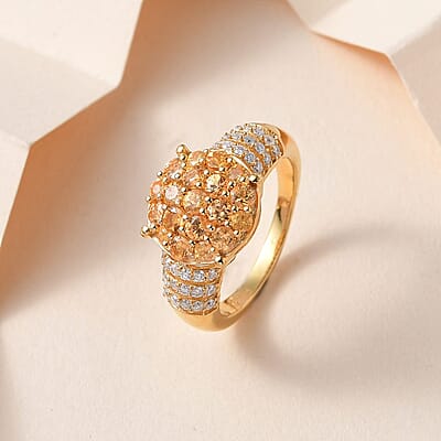 Premium Viceroy Spessartine Garnet and Moissanite Cluster Ring in Vermeil Yellow Gold Over Sterling Silver (Size 10.0) 1.75 ctw