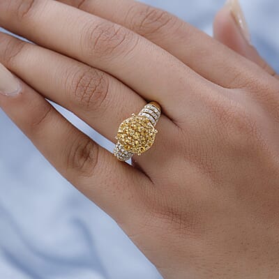 Premium Viceroy Spessartine Garnet and Moissanite Cluster Ring in Vermeil Yellow Gold Over Sterling Silver (Size 10.0) 1.75 ctw